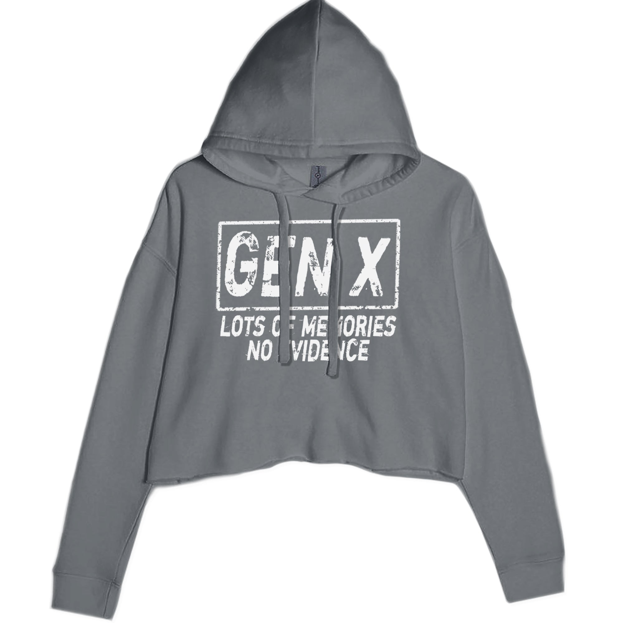 Gen X Lots of Memories No Evidence Nostalgia Cropped Hoodie Sweatshirt Black