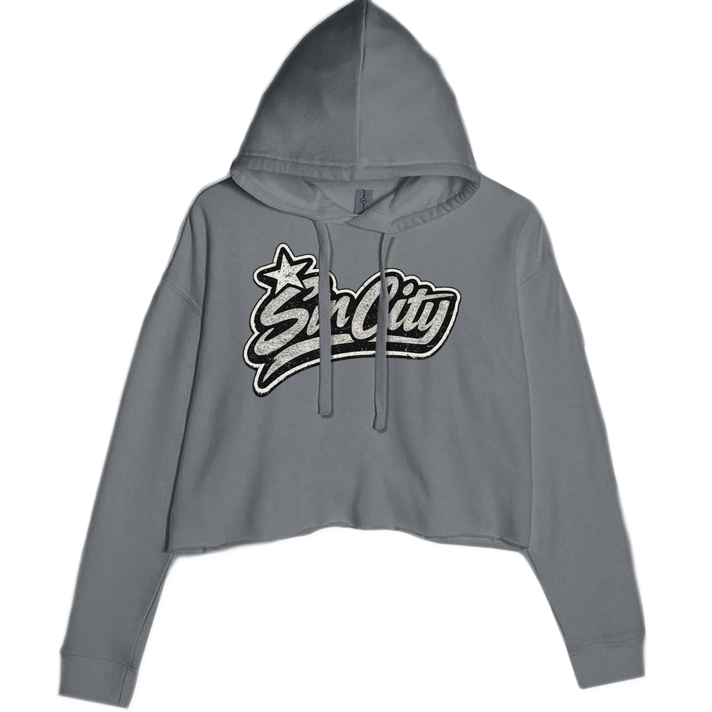 Sin City Vegas Retro Vintage graphic on Women's Cropped Fleece Hoodie in Charcoal Grey