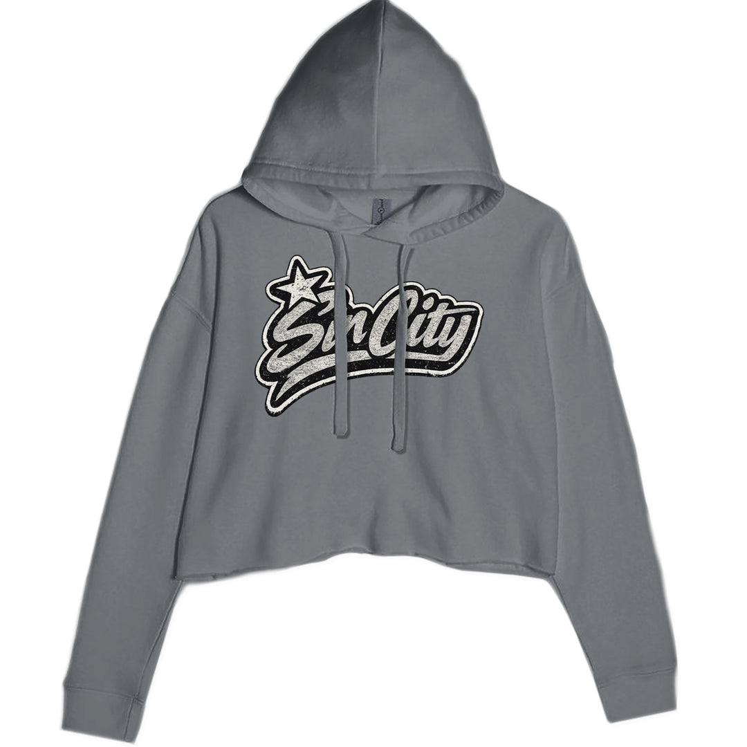 Sin City Vegas Retro Vintage Cropped Hoodie Sweatshirt Charcoal Grey