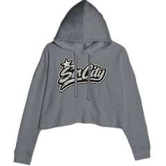 Sin City Vegas Retro Vintage Cropped Hoodie Sweatshirt Charcoal Grey