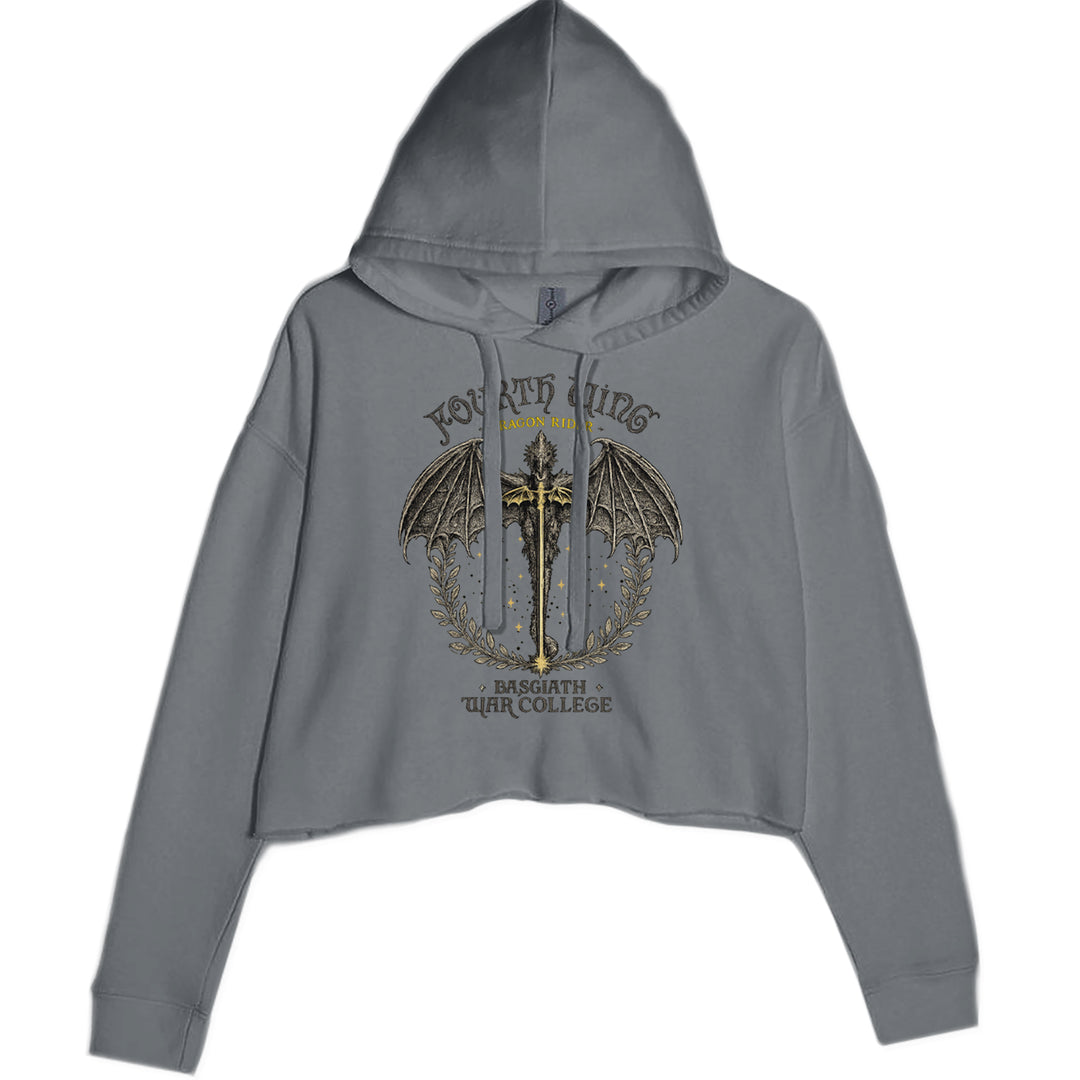 Fourth Wing Dragon Rider Vintage Basgiath War College Cropped Hoodie Sweatshirt Charcoal Grey