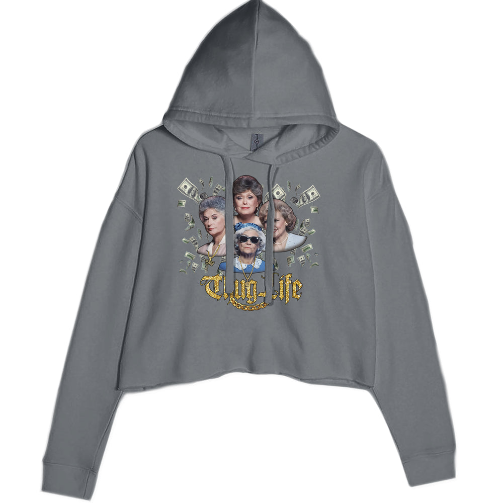 Golden Chain Thug Life Girls graphic on Women's Cropped Fleece Hoodie in Charcoal Grey