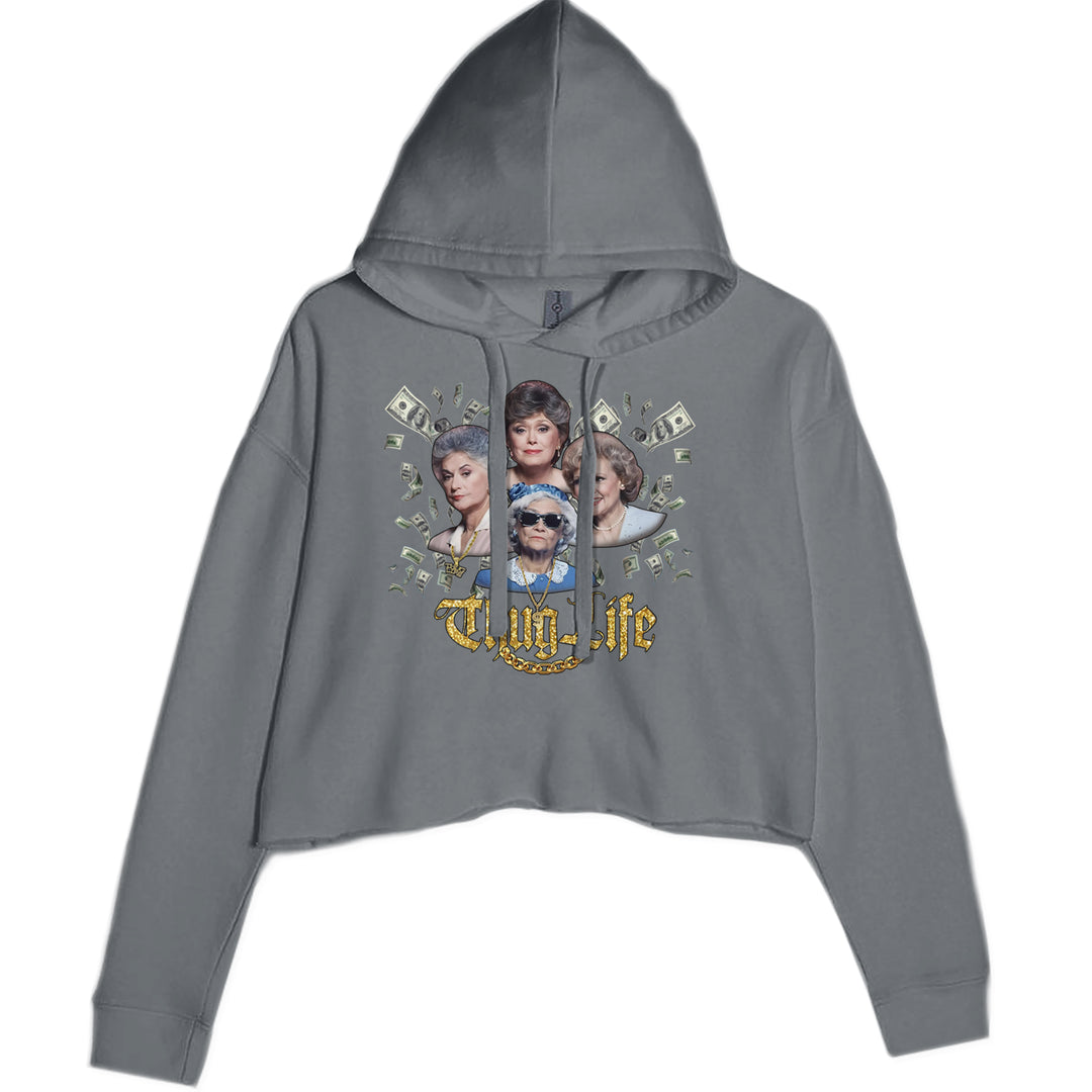 Golden Chain Thug Life Girls Cropped Hoodie Sweatshirt Charcoal Grey