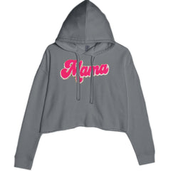 Mama Hot Pink Glitter Chenille Patch Cropped Hoodie Sweatshirt Charcoal Grey