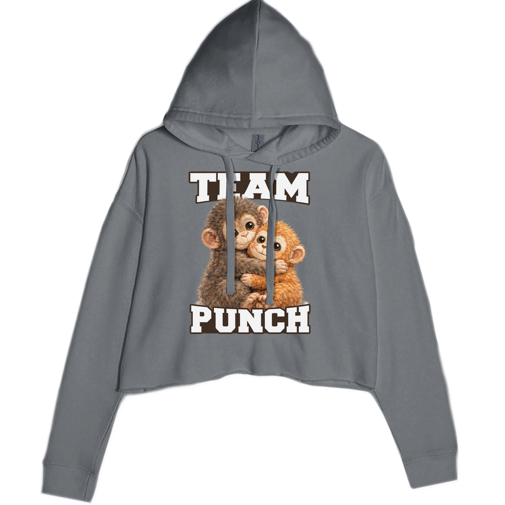 Team Punch Panchi-kun Monkey graphic on Women's Cropped Fleece Hoodie in Charcoal Grey