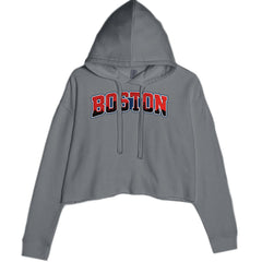 Boston City Pride Skyline graphic on Women's Cropped Fleece Hoodie in Charcoal Grey