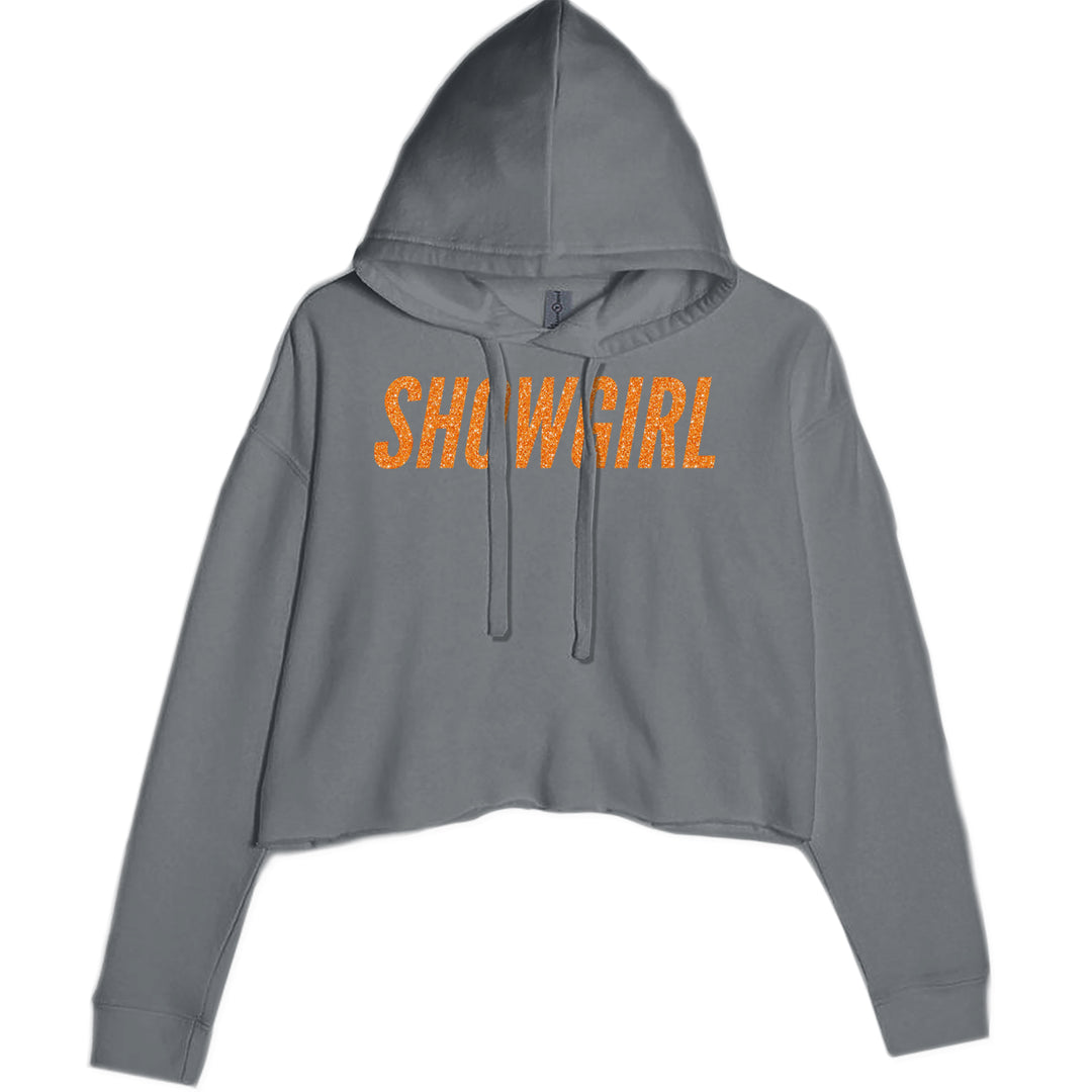 Showgirl Orange Glitter Cropped Hoodie Sweatshirt Charcoal Grey