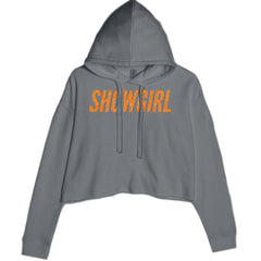 Showgirl Orange Glitter Cropped Hoodie Sweatshirt Charcoal Grey