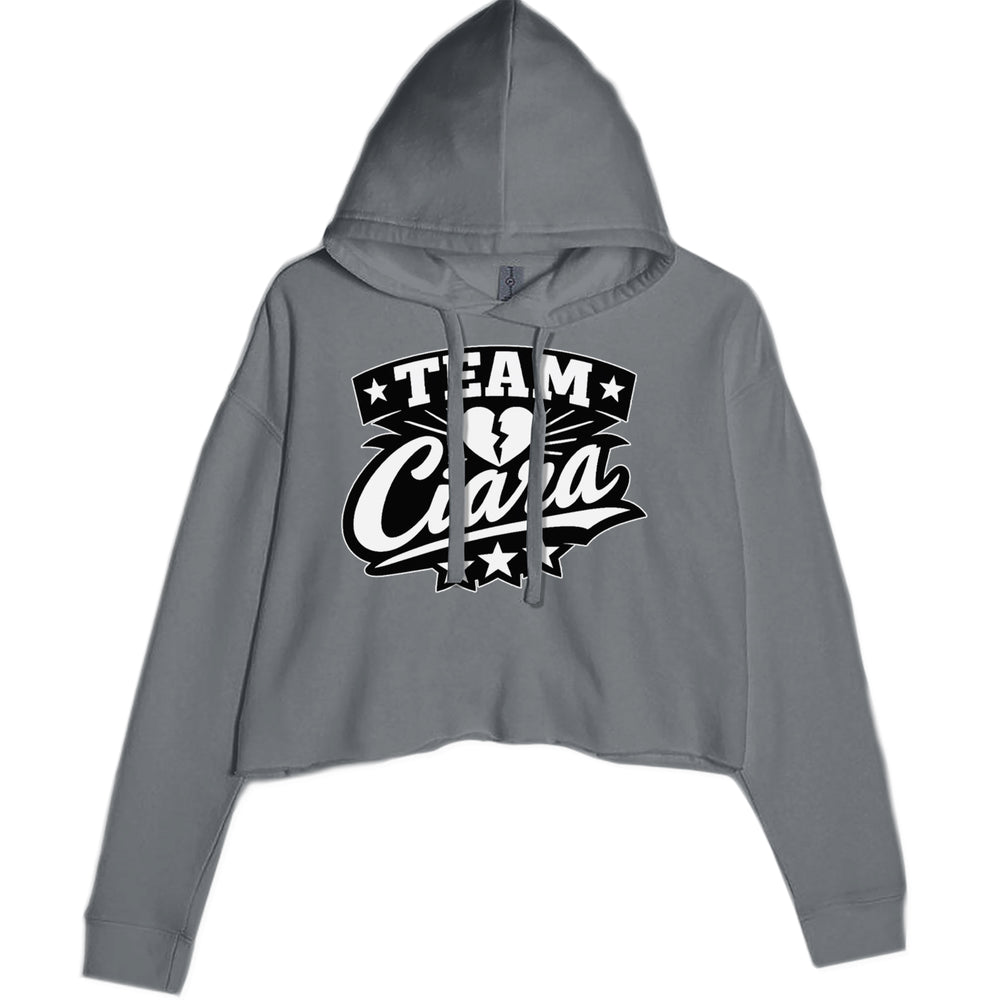 Team Ciara Scamanda Broken Heart graphic on Women's Cropped Fleece Hoodie in Charcoal Grey