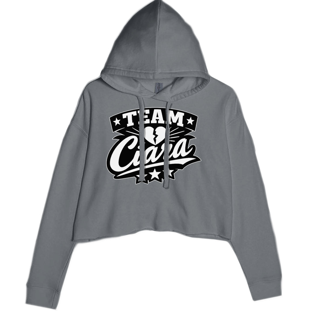 Team Ciara Scamanda Broken Heart graphic on Women's Cropped Fleece Hoodie in Charcoal Grey