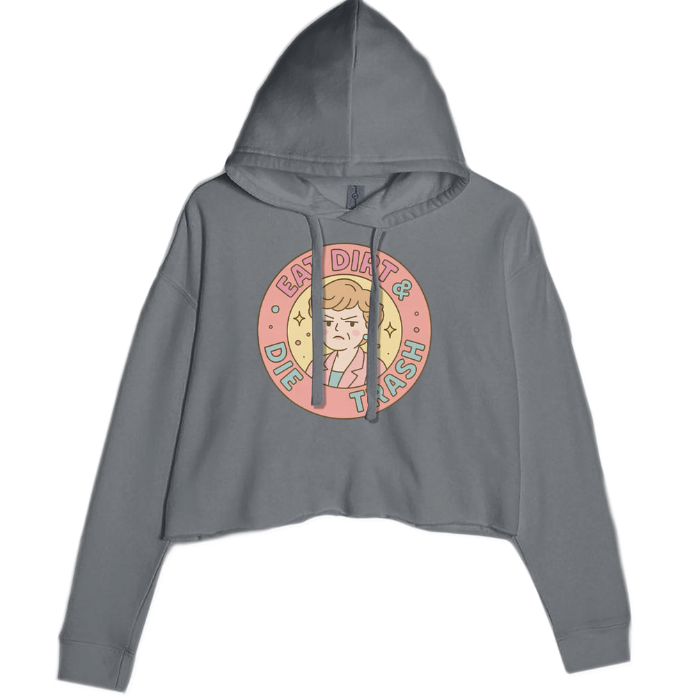 Eat Dirt And Die, Trash graphic on Women's Cropped Fleece Hoodie in Charcoal Grey