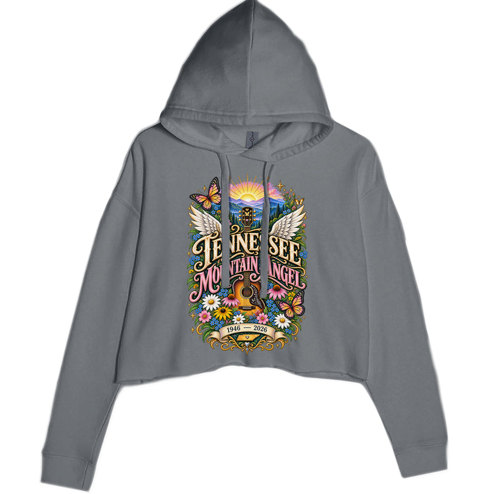 Tennessee Mountain Angel Wings Dolly Cropped Hoodie Sweatshirt Charcoal Grey