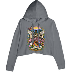 Tennessee Mountain Angel Wings Dolly Cropped Hoodie Sweatshirt Charcoal Grey