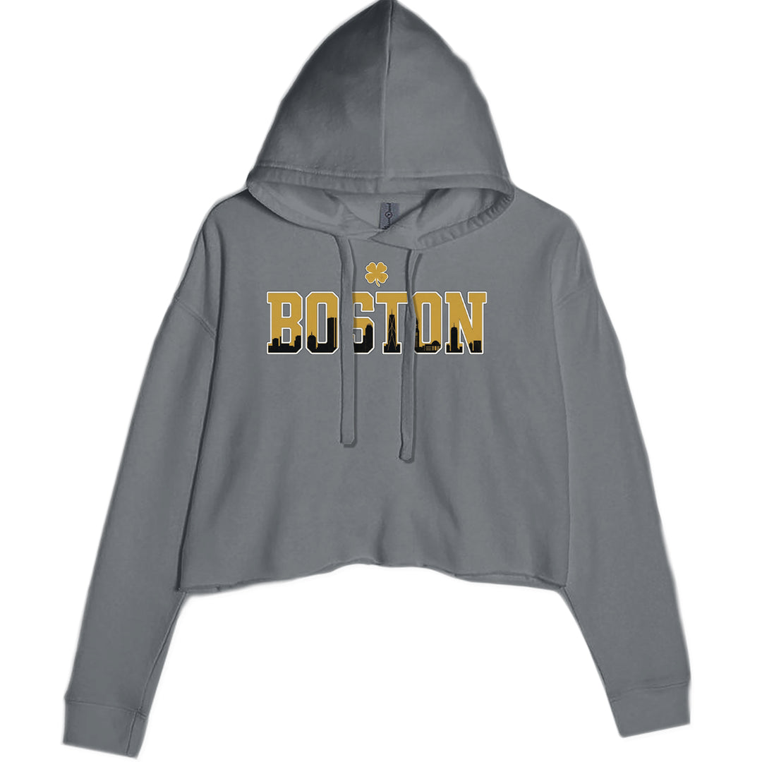 Boston City Pride Irish Cropped Hoodie Sweatshirt Charcoal Grey