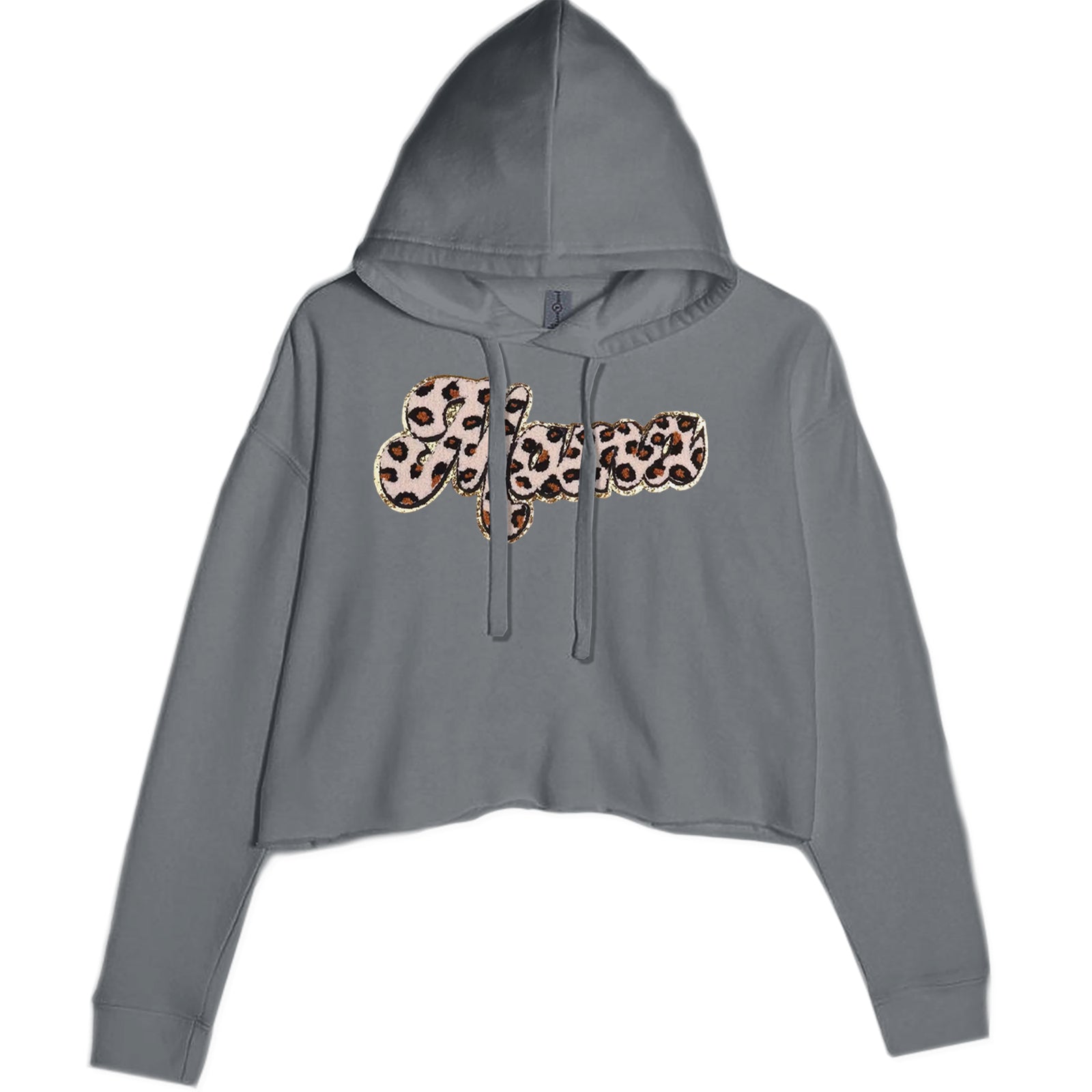 Mama Cheetah Print Glitter Chenille Patch Cropped Hoodie Sweatshirt Black