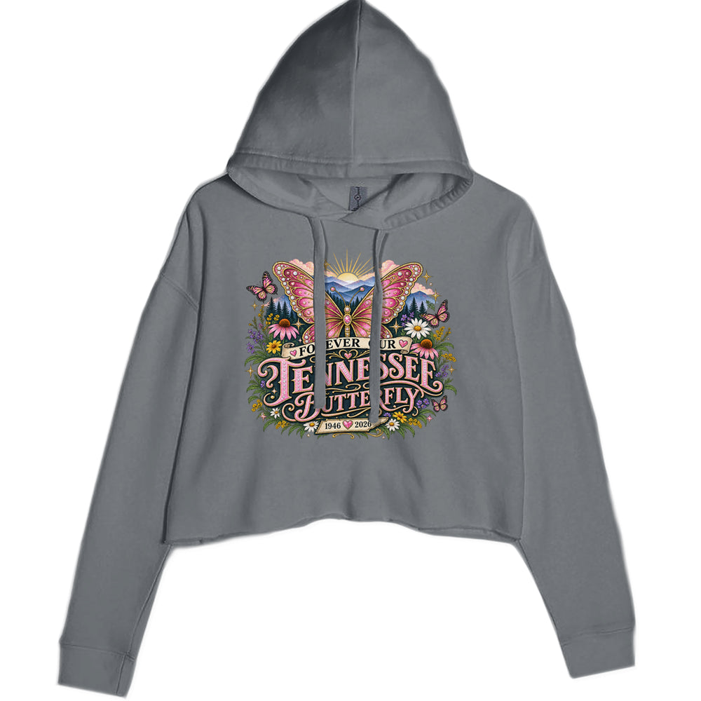 Forever Our Tennessee Butterfly Dolly Cropped Hoodie Sweatshirt Charcoal Grey