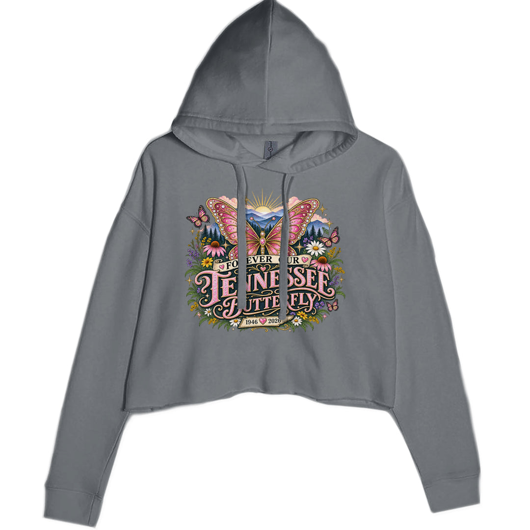 Forever Our Tennessee Butterfly Dolly Cropped Hoodie Sweatshirt Charcoal Grey
