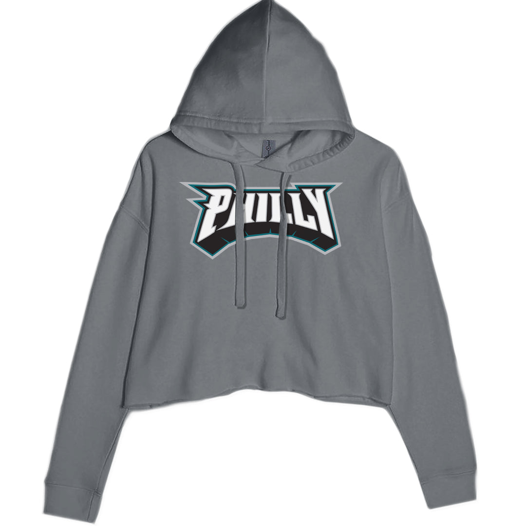 Philly Bold Block Throwback Cropped Hoodie Sweatshirt Charcoal Grey