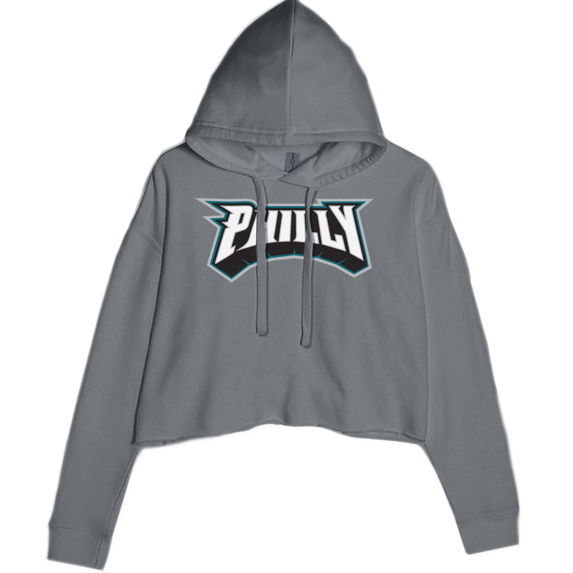 Philly Bold Block Throwback Cropped Hoodie Sweatshirt Charcoal Grey