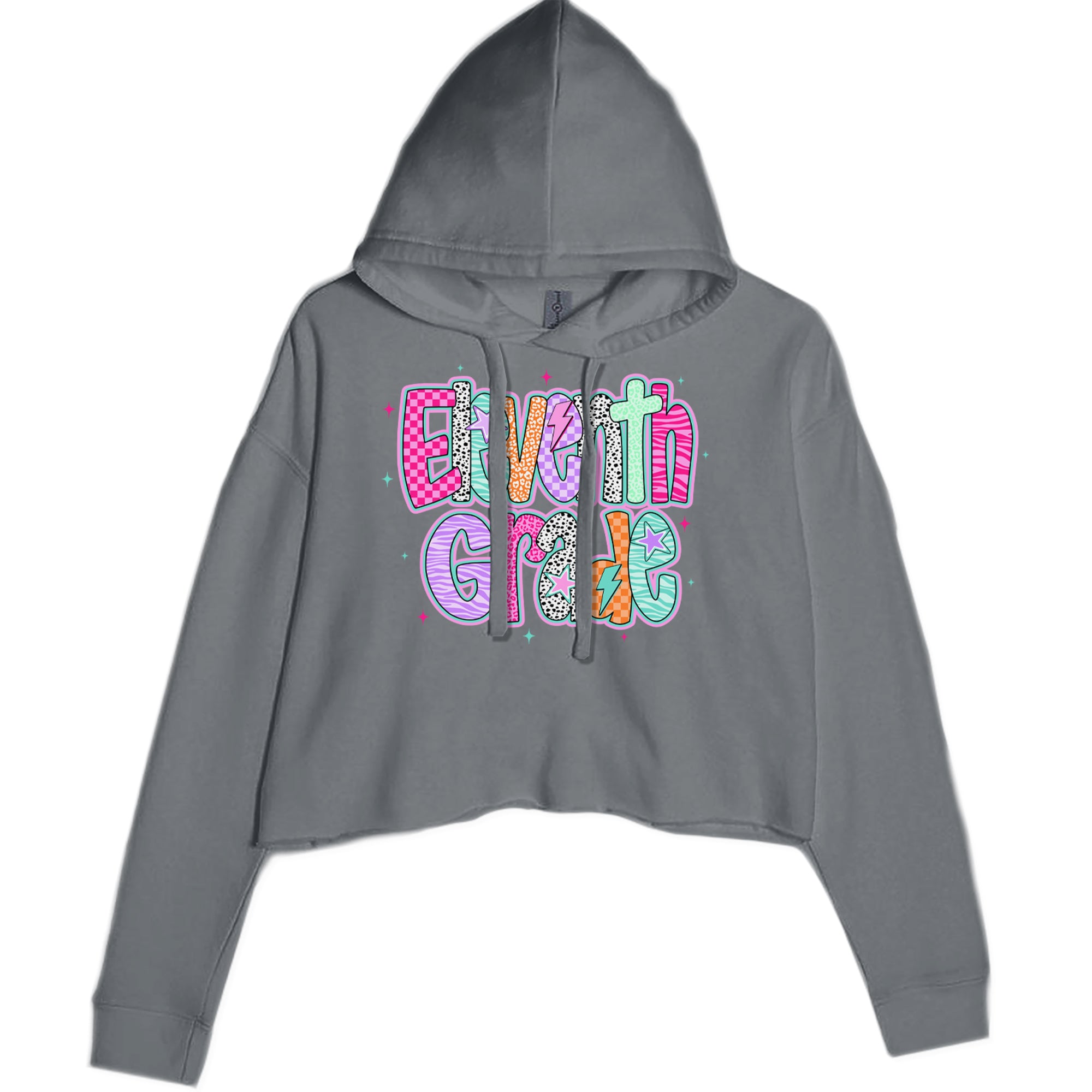 Eleventh Grade Extra Colorful Back to School Cropped Hoodie Sweatshirt Charcoal Grey