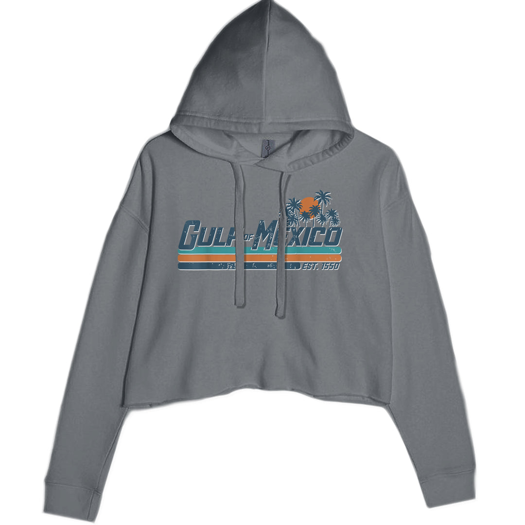 Gulf Of Mexico Established Year 1550 Cropped Hoodie Sweatshirt Charcoal Grey