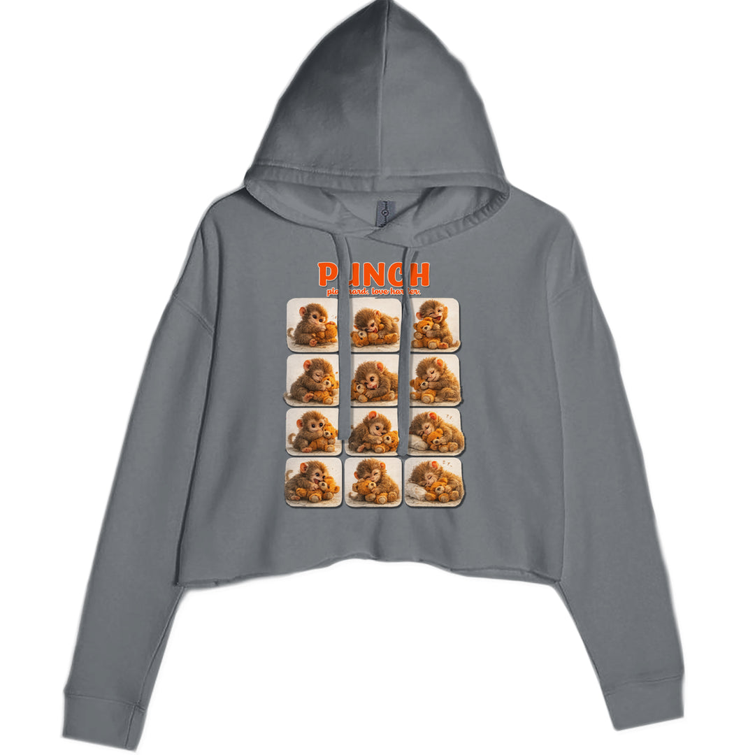 Punch Play Hard Love Harder Cropped Hoodie Sweatshirt Charcoal Grey
