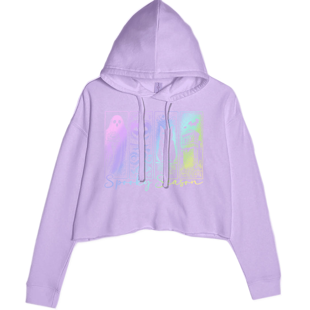 Spooky Season Cute Pastel Halloween Design Cropped Hoodie Sweatshirt Lavender