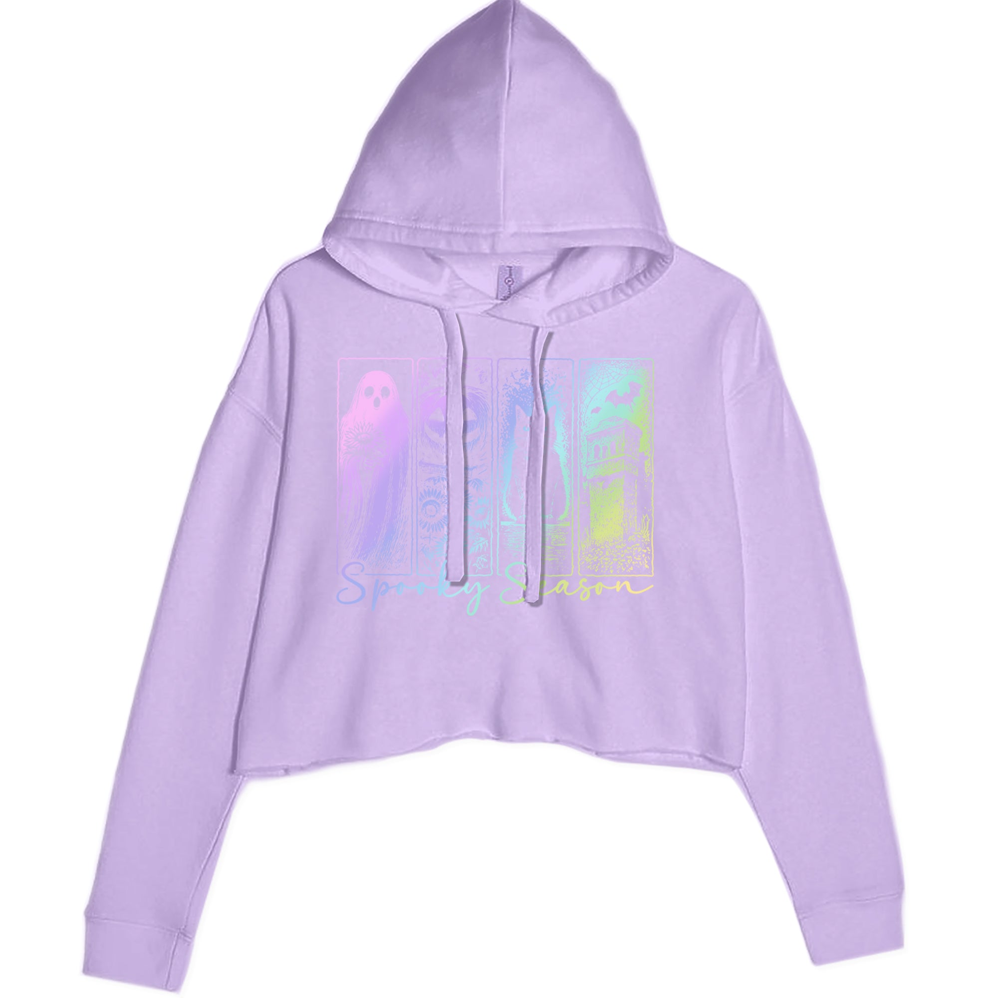 Spooky Season Cute Pastel Halloween Design Cropped Hoodie Sweatshirt Lavender