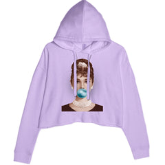Audrey Hepburn Chewing Bubble Gum American Icon Cropped Hoodie Sweatshirt Lavender