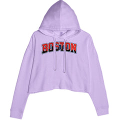 Boston City Pride Skyline graphic on Women's Cropped Fleece Hoodie in Lavender