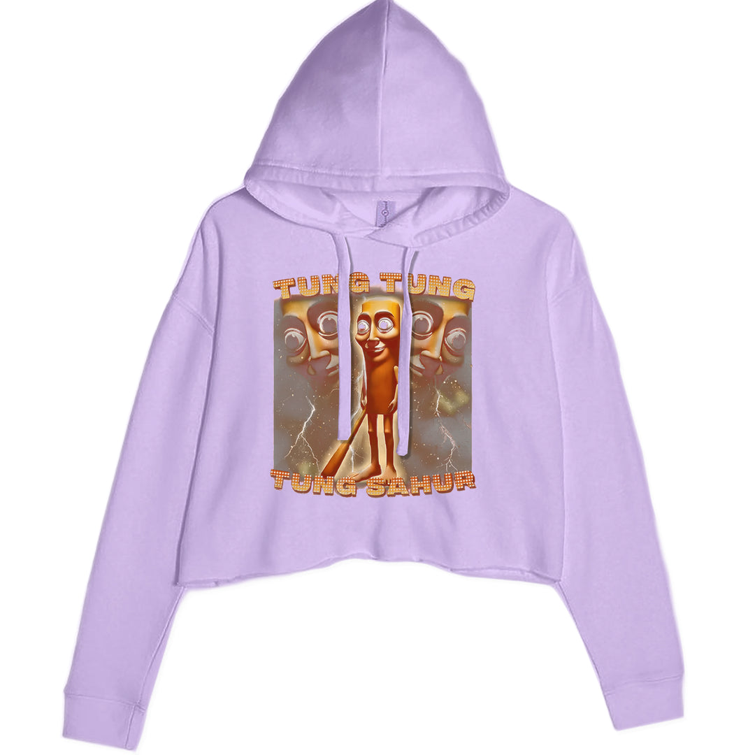 Tung Tung Tung Sahur Enforcer Cropped Hoodie Sweatshirt Lavender