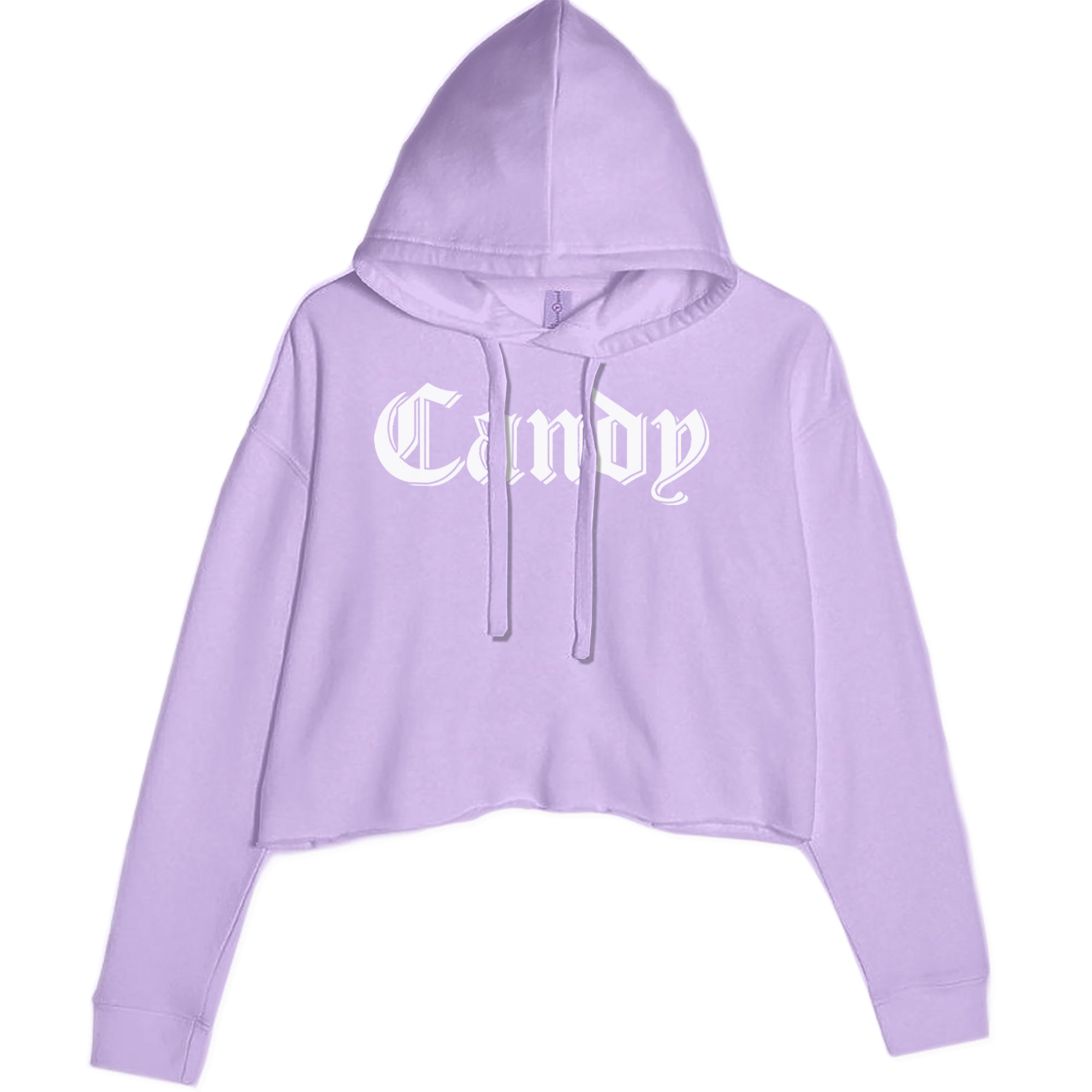 Candy Gothic Lettering Cropped Hoodie Sweatshirt Lavender