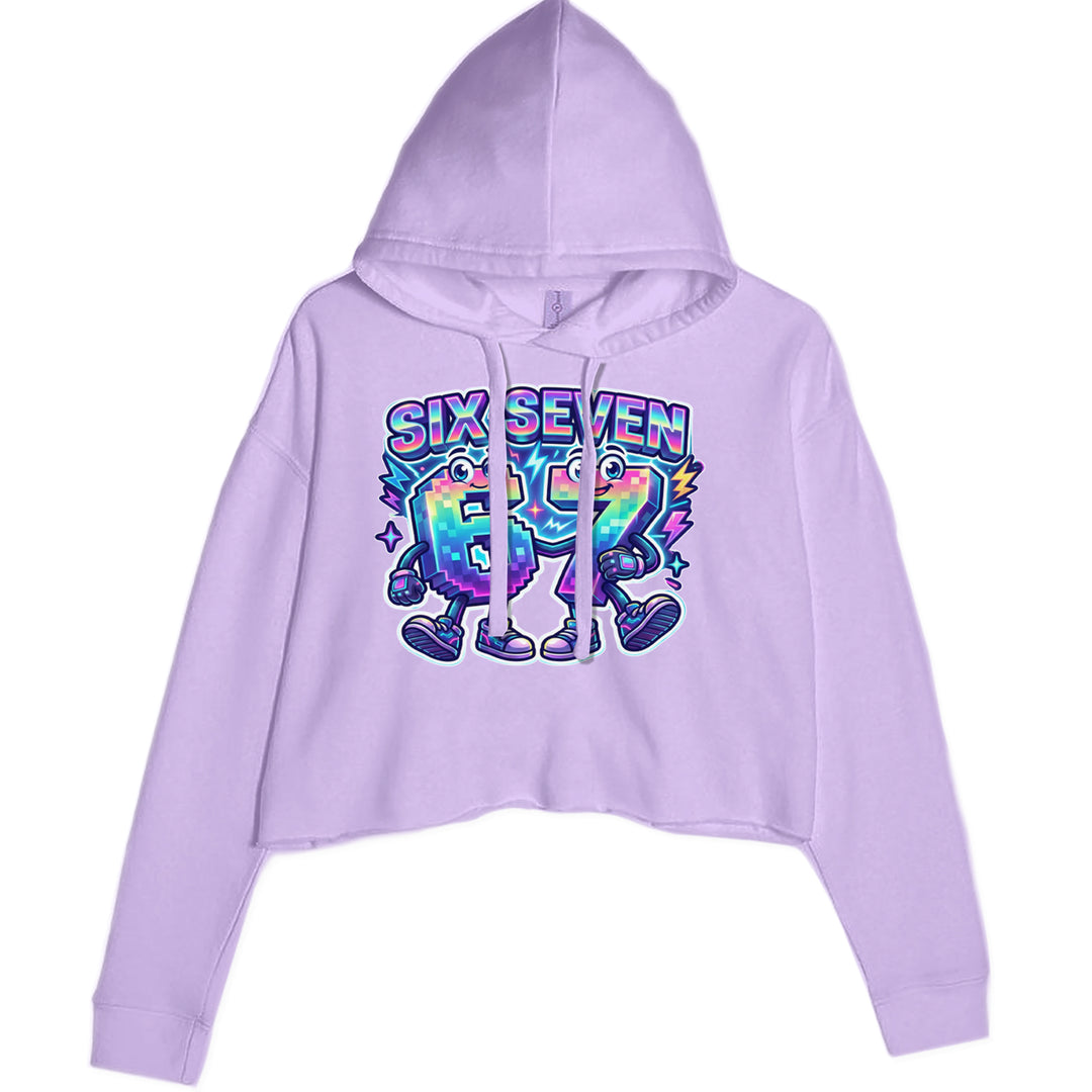 Six Seven 67 Retro Pixel Buddies Cropped Hoodie Sweatshirt Lavender