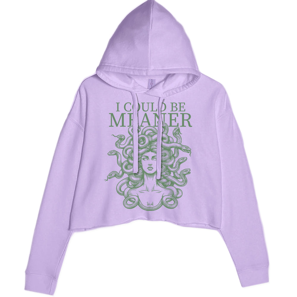Medusa I Could Be Meaner graphic on Women's Cropped Fleece Hoodie in Lavender