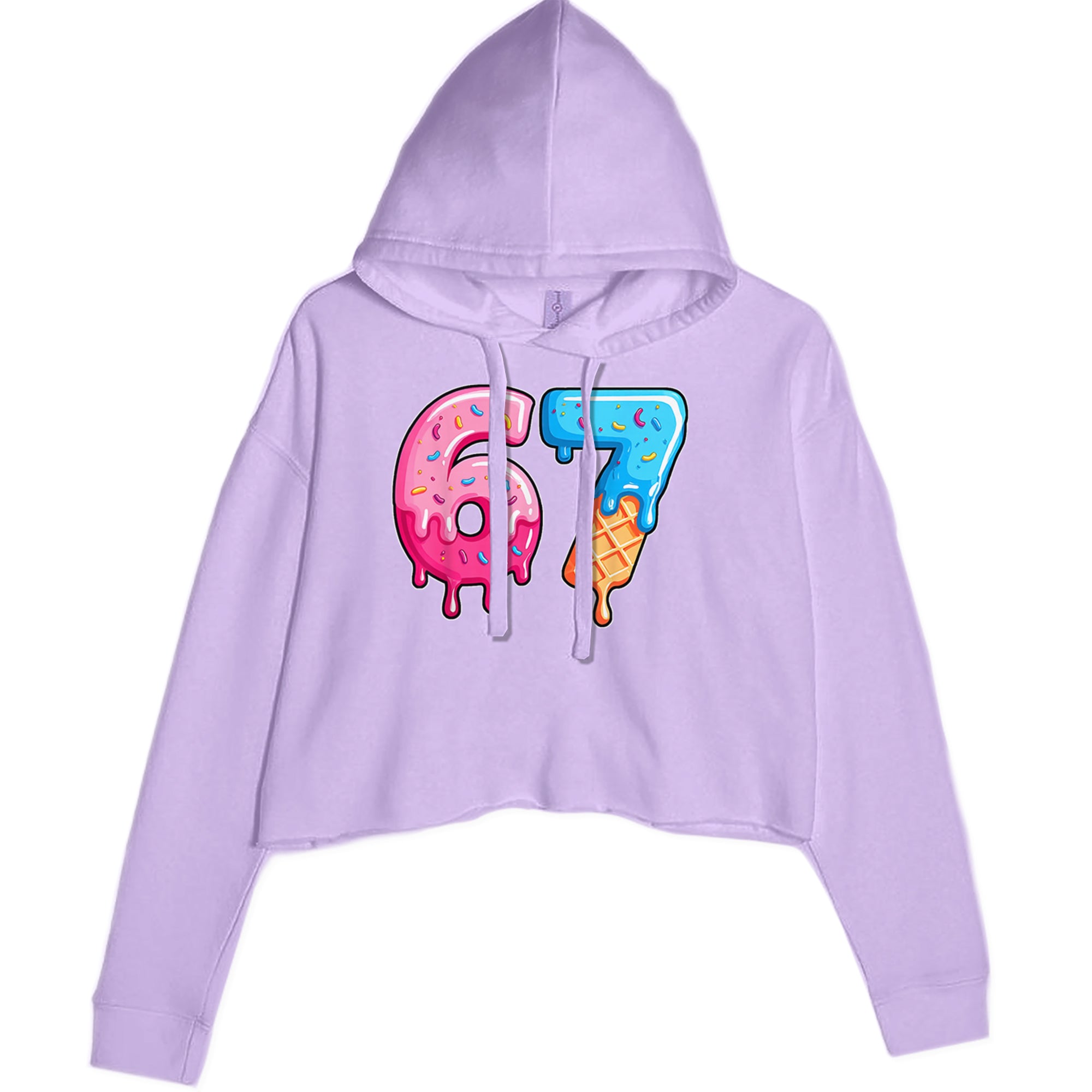 67 Dripping Ice Cream Donut Melt Cropped Hoodie Sweatshirt Lavender