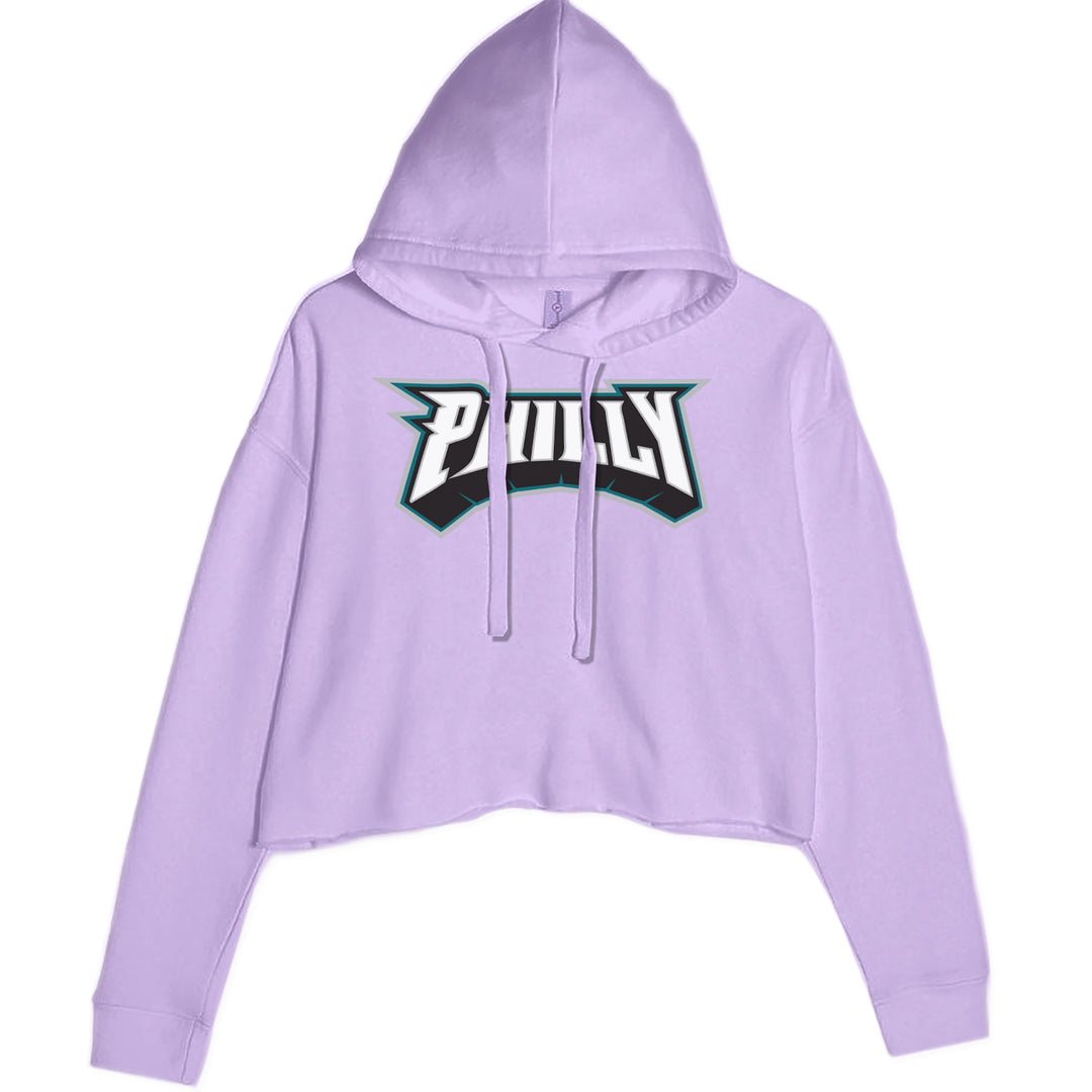 Philly Bold Block Throwback Cropped Hoodie Sweatshirt Lavender