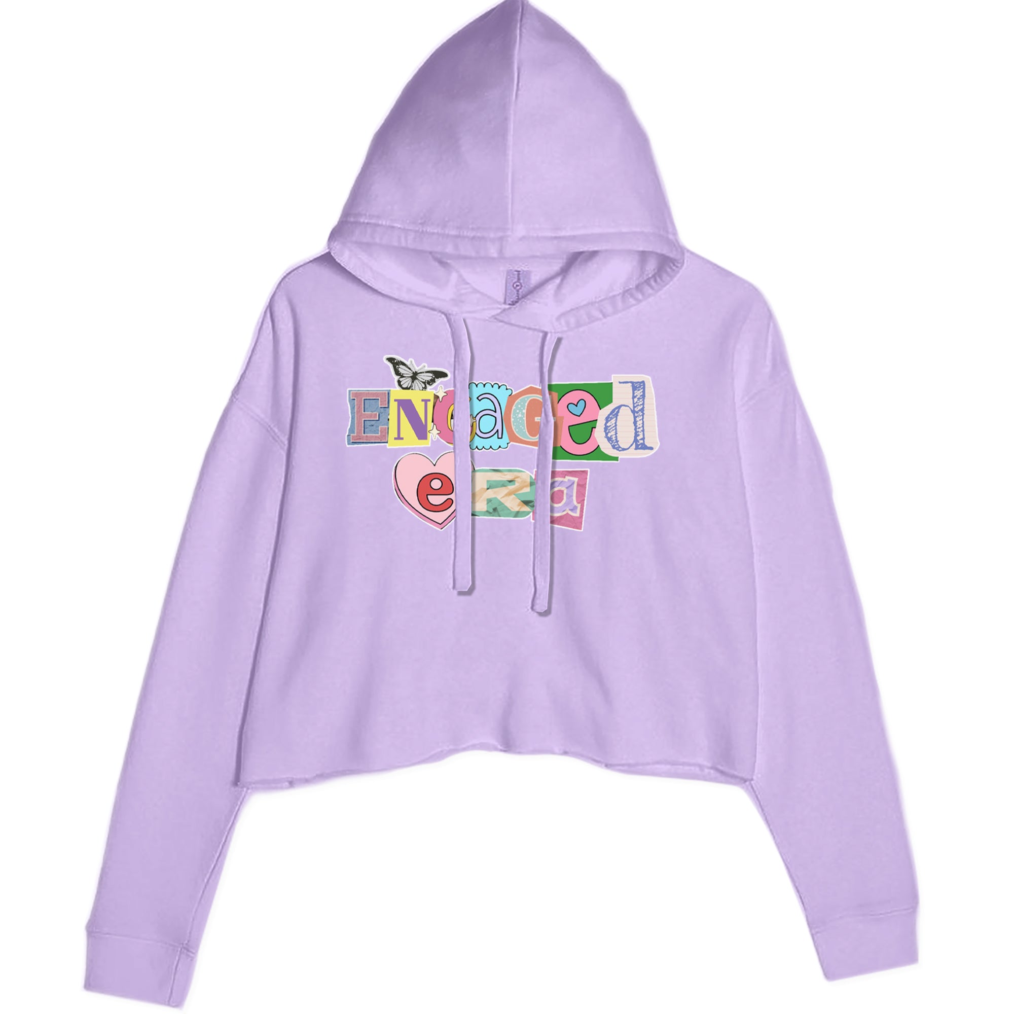 Engaged Era Aesthetic Retro Collage Design Cropped Hoodie Sweatshirt Lavender
