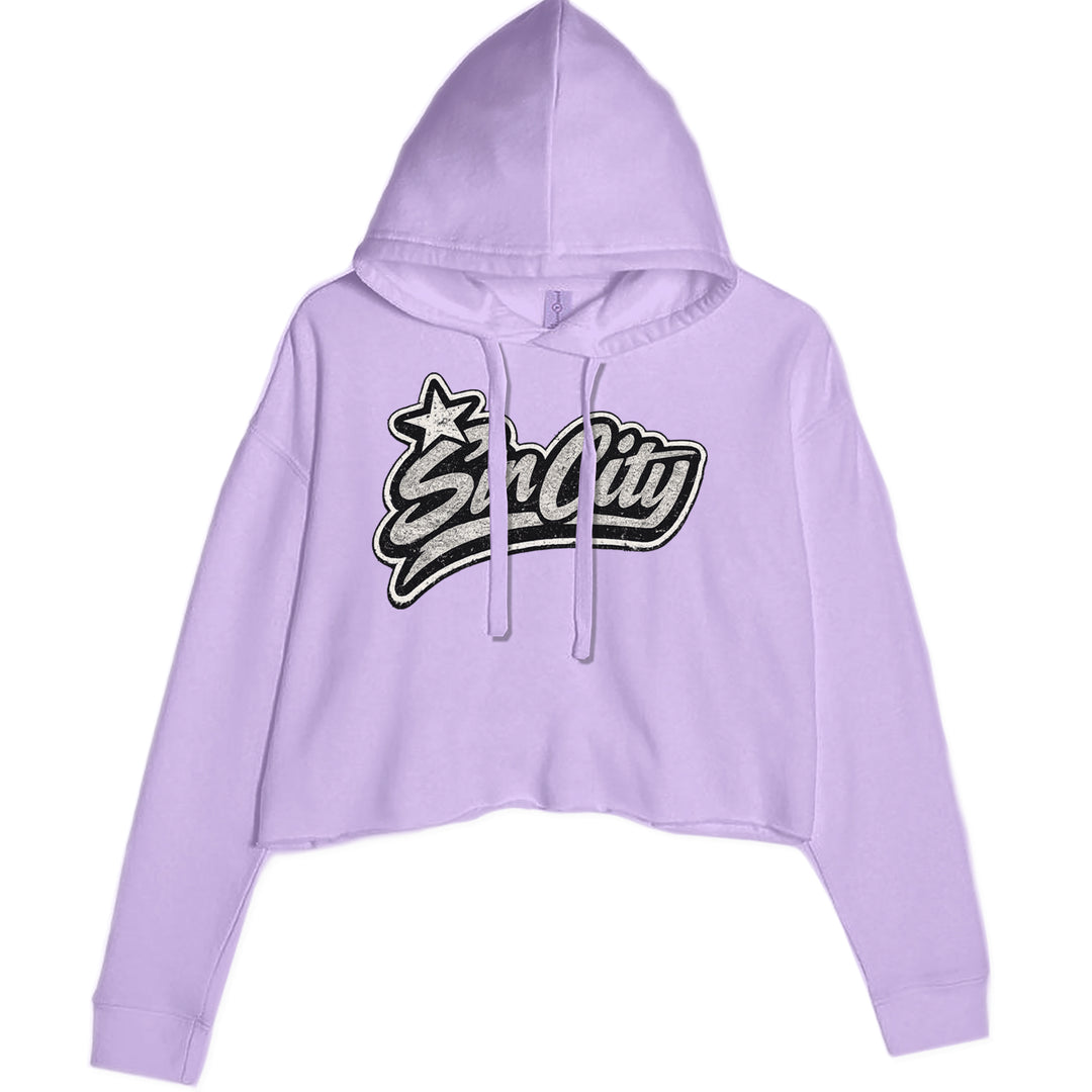 Sin City Vegas Retro Vintage Cropped Hoodie Sweatshirt Lavender