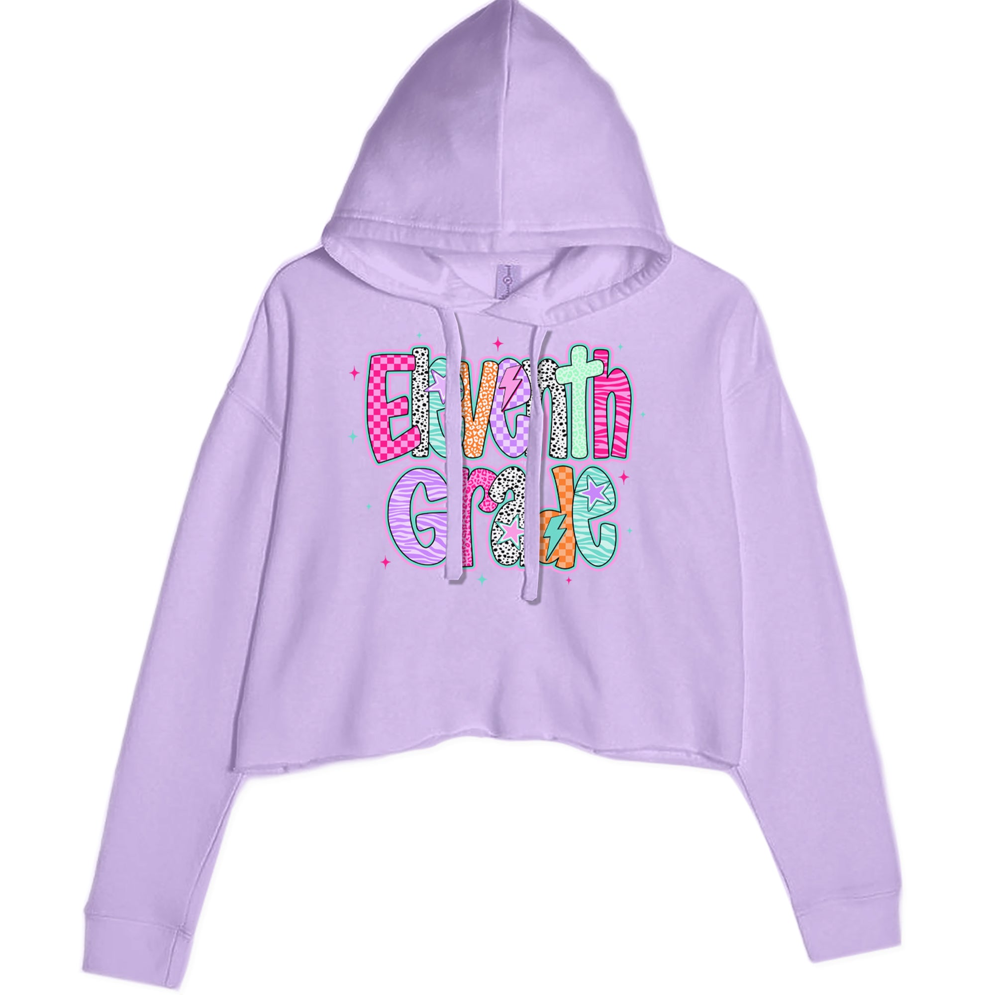 Eleventh Grade Extra Colorful Back to School Cropped Hoodie Sweatshirt Lavender