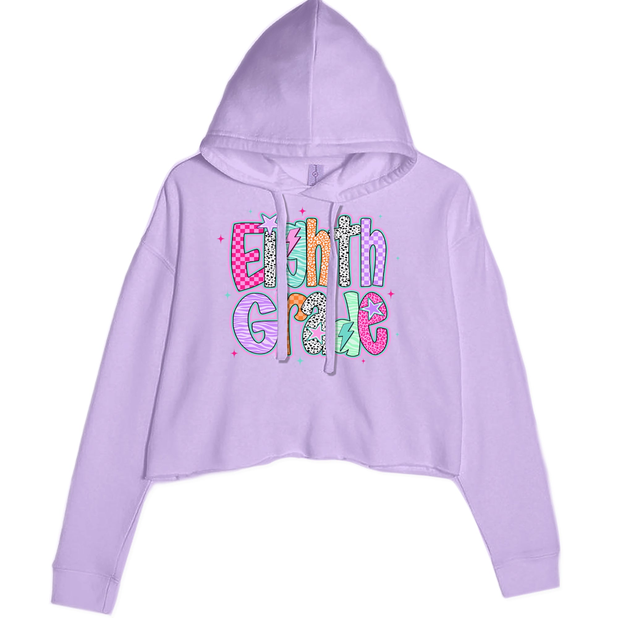 Eighth Grade Energy Colorful Back to School Cropped Hoodie Sweatshirt Lavender
