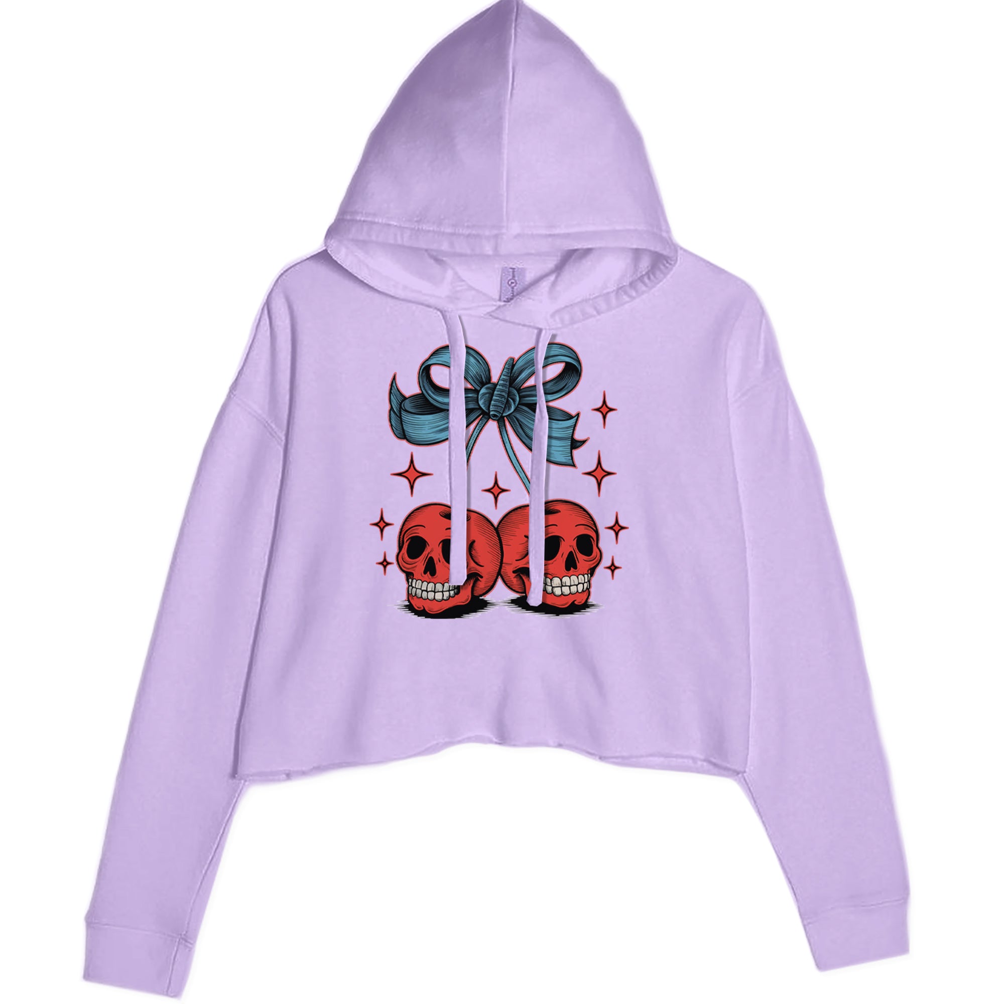 Cherry Skulls Retro Tattoo Cropped Hoodie Sweatshirt Lavender