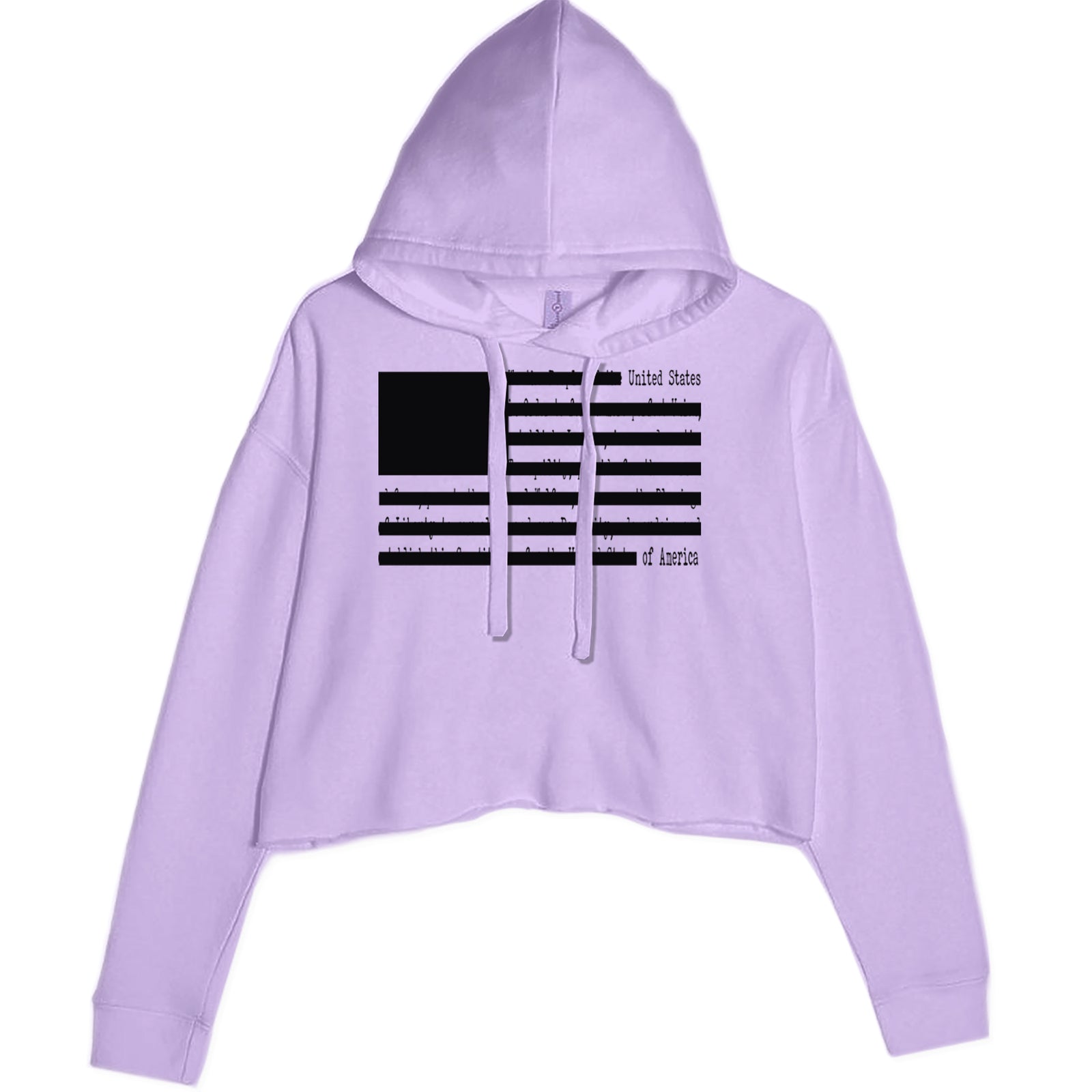 Redacted American Flag Cropped Hoodie Sweatshirt Lavender
