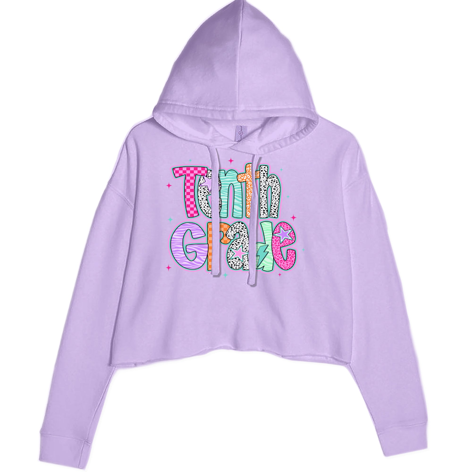 Tenth Grade Trendsetter Colorful Back to School Cropped Hoodie Sweatshirt Lavender