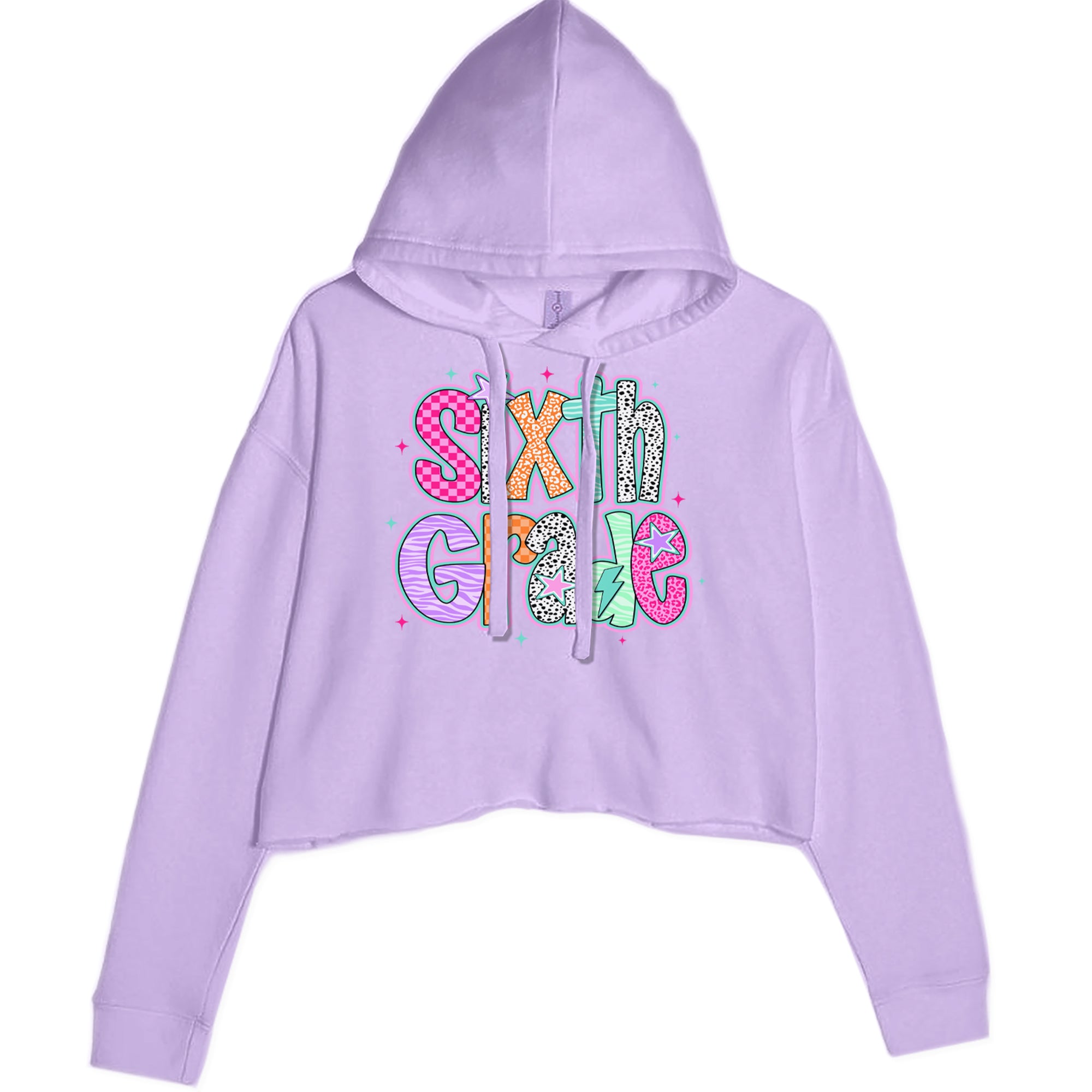 Sixth Grade Colorful Back to School Cropped Hoodie Sweatshirt Lavender