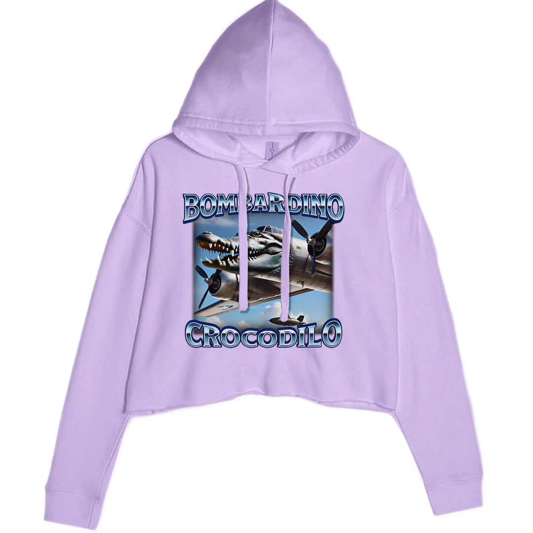 Bombardino Crocodilo Brainrot Cropped Hoodie Sweatshirt Lavender