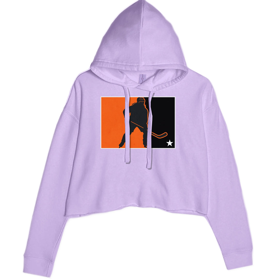 Hockey Enforcer Retro Vintage Cropped Hoodie Sweatshirt Lavender