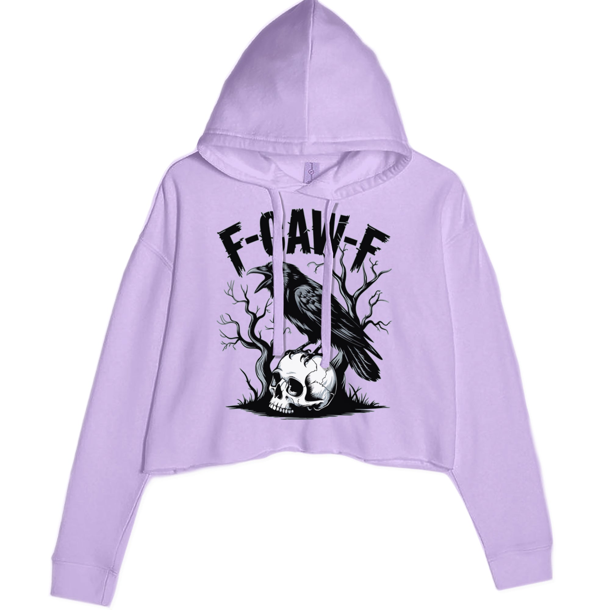 F-Caw-F Crow On Skull F-ck Off Gothic Cropped Hoodie Sweatshirt Lavender