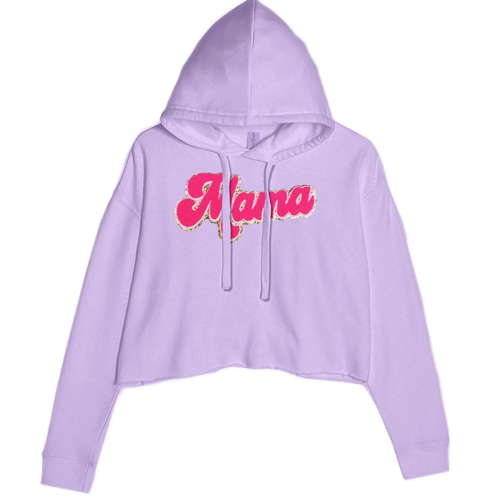 Mama Hot Pink Glitter Chenille Patch Cropped Hoodie Sweatshirt Lavender