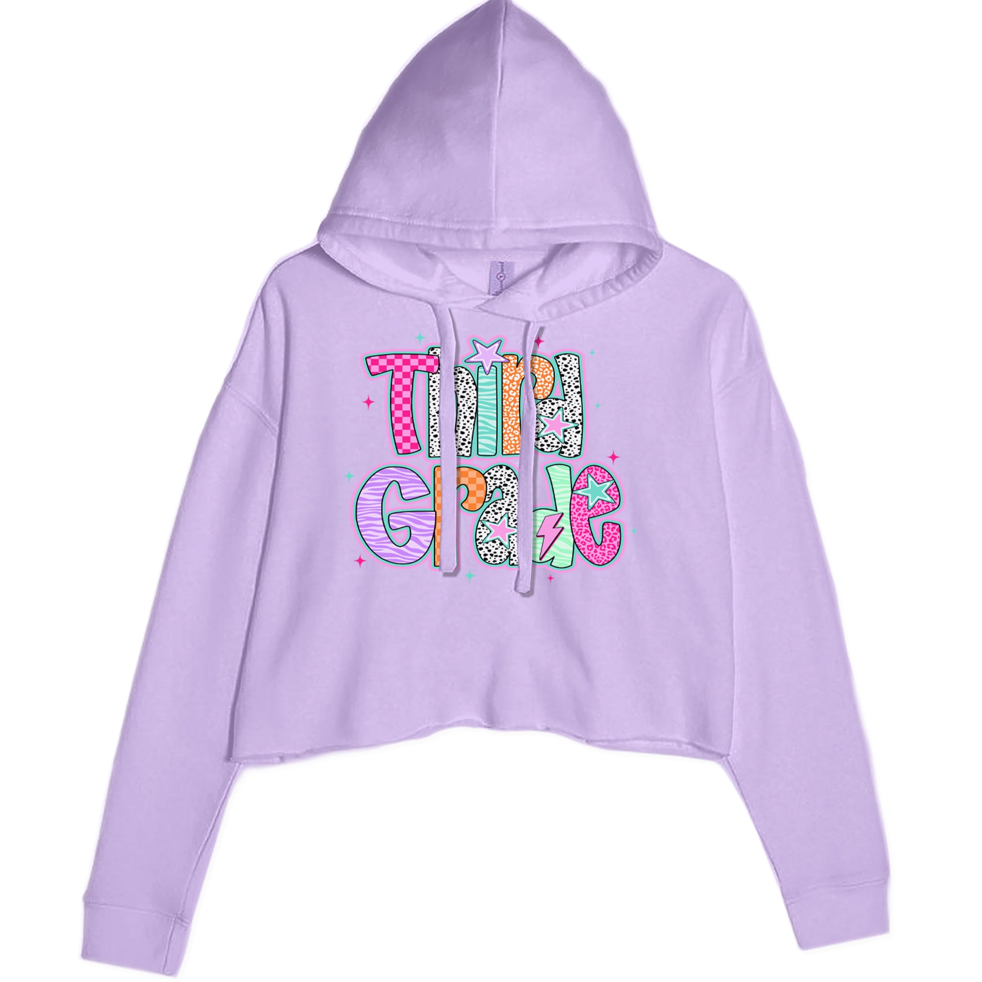 Third Grade Thunder Colorful Back to School Cropped Hoodie Sweatshirt Lavender