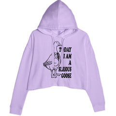Suit-and-tie goose with bold wording printed on a Women's Cropped Fleece Hoodie with a raw-edge waist hem and drawcord hood